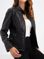 Long Sleeves Plus Size Buttoned Pockets Split-Joint Zipper Stand Collar Jackets Outerwear