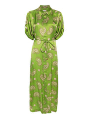 Exquisite Satin Paisley Print tie Midi Dress