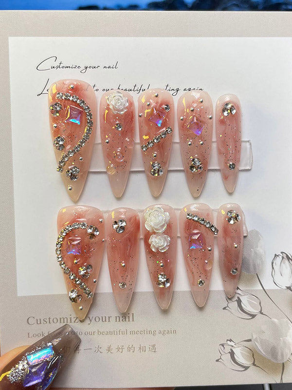 Detachable Geometric Rhine Stones Press-On Nails