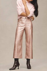 Colette Metallic Faux Leather Pocket Cropped Wide Leg Stretch Pants