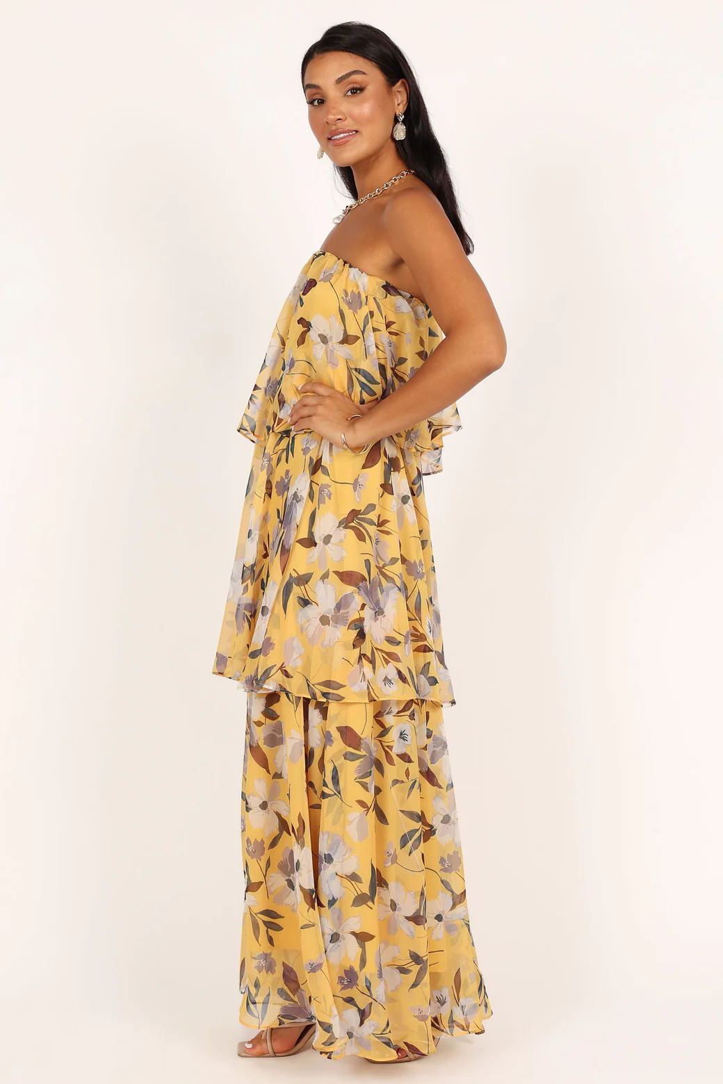 Elsie Printed Layered Strapless Maxi Dress