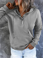 Long Sleeves Loose Drawstring Pockets Split-Joint Hooded Hoodies Tops