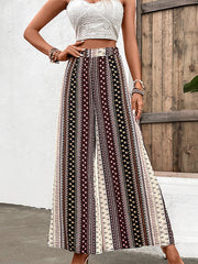 Loose Wide Leg Printed Striped Casual Pants Bottoms