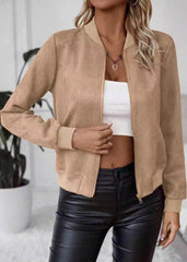 Versatile Suede Zip-Up Short Jacket