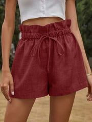 High Waisted Loose Drawstring Elasticity Pleated Solid Color Shorts Bottoms