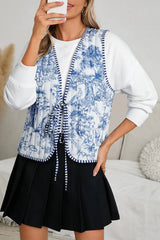 White Reversible Floral And Striped Boho Cardigan Vest