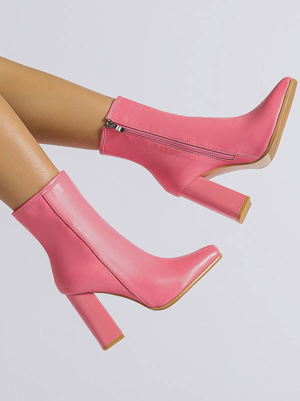 Pointed-Toe Split-Joint Zipper Boots Pumps