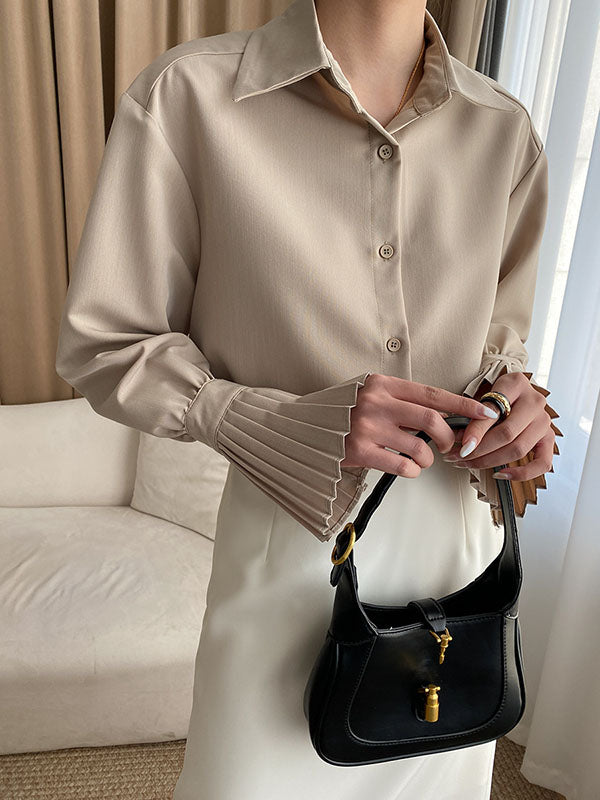 Flared Sleeves Solid Color Lapel Blouses&Shirts Tops