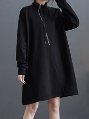 A-Line Long Sleeves Asymmetric Split-Joint Zipper Mock Neck Mini Dresses Sweatershirt