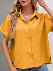 Loose Buttoned Solid Color Split-side Lapel Blouses Shirts Tops