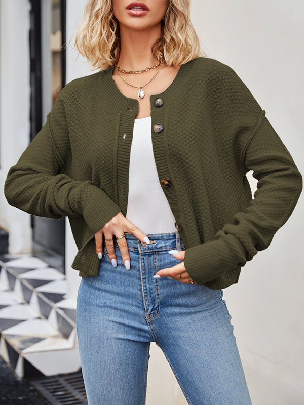 Long Sleeves Loose Split-Joint Round-Neck Cardigan Tops