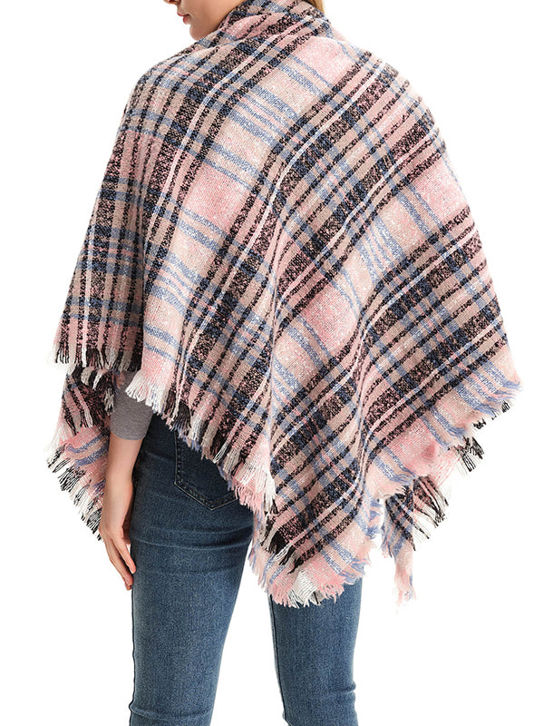 Triangle Fringed Keep Warm Plaid Shawl&Scarf