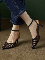 Belt Buckle Hollow Pointed-Toe Split-Joint Pumps Sandals Sling Shoes