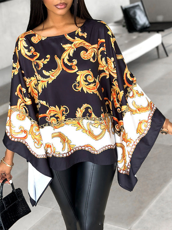 Batwing Sleeves Loose Printed Round-neck Blouses&shirts Tops