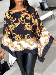 Batwing Sleeves Loose Printed Round-neck Blouses&shirts Tops