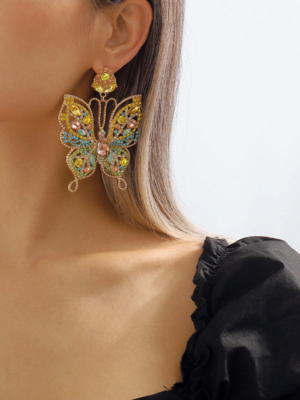 Butterfly Shape Rhine Stones Drop Earrings