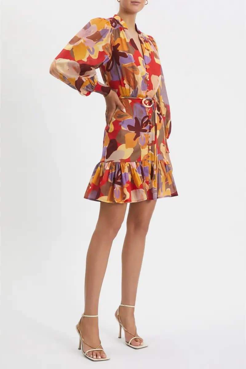 Riva Printed Long-sleeve Mini Dress