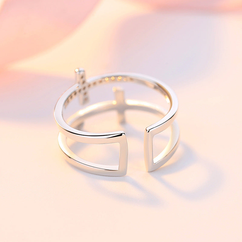 Dual Cross Zircon Ring - Minimalist Copper Band