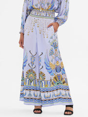 Unique satin ethnic print loose wide-leg pants