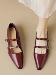 Belt Buckle Pointed-Toe Split-Joint Flat Shoes Mary Janes