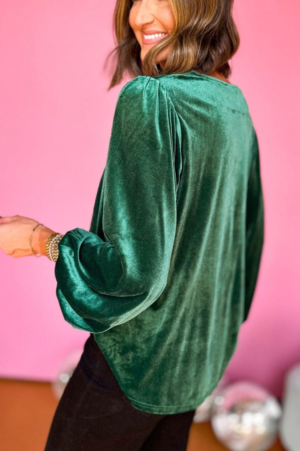 Women's Gold Velvet Long Sleeve Top V Neck Shirt