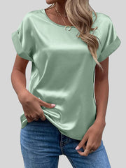 Loose Short Sleeves Solid Color Round-Neck T-Shirts Tops