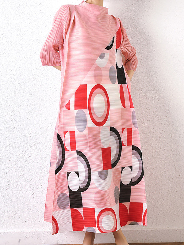 Fashion Loose Geometric Printed Pleated Midi Dress