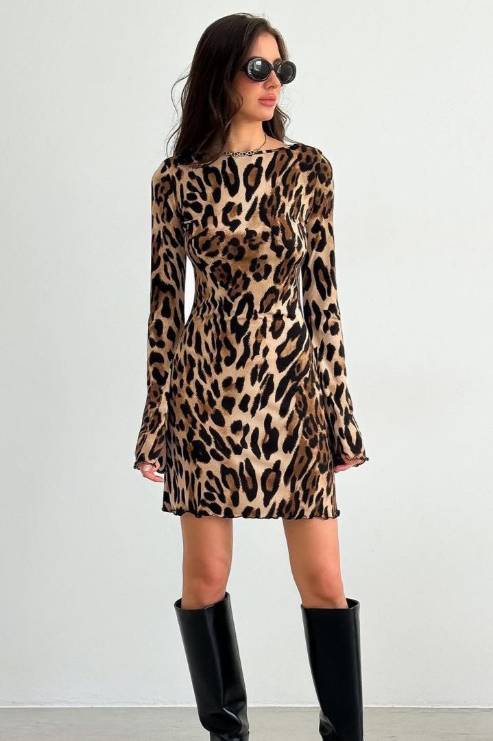 Savannah Fierce - Leopard Print Long Sleeve Mini Dress