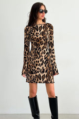 Savannah Fierce - Leopard Print Long Sleeve Mini Dress