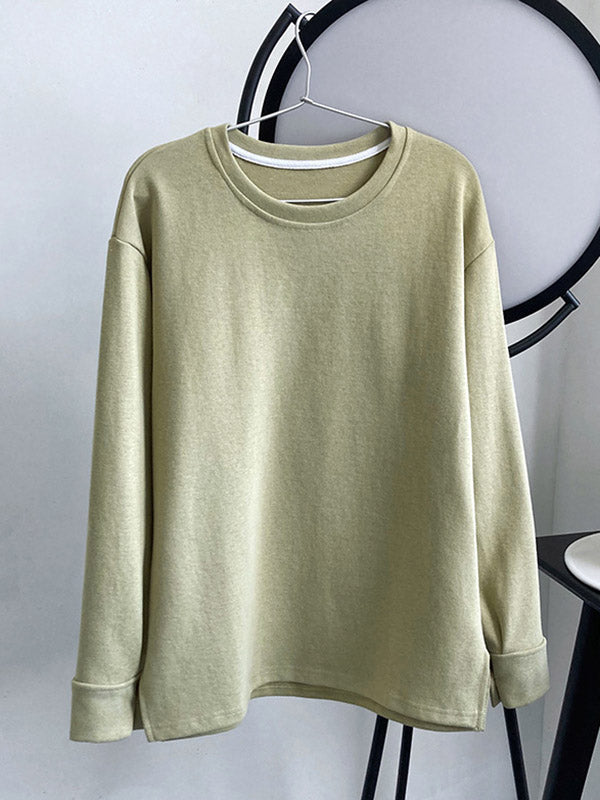 3 Colors Loose Casual Solid Color Split-Side T-Shirt Top