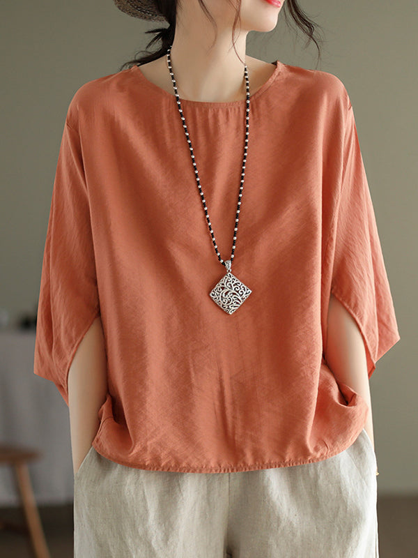 Vintage Loose Round-Neck Batwing Sleeves T-Shirt