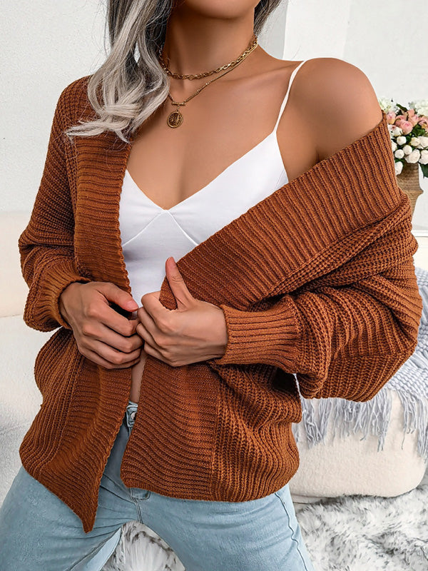 Long Sleeves Loose Solid Color Collarless Cardigan Tops