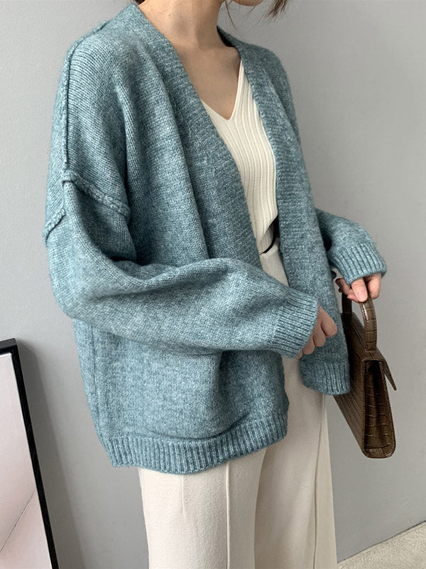 Urban Solid Color Long Sleeves Knitting Cardigans Outerwear