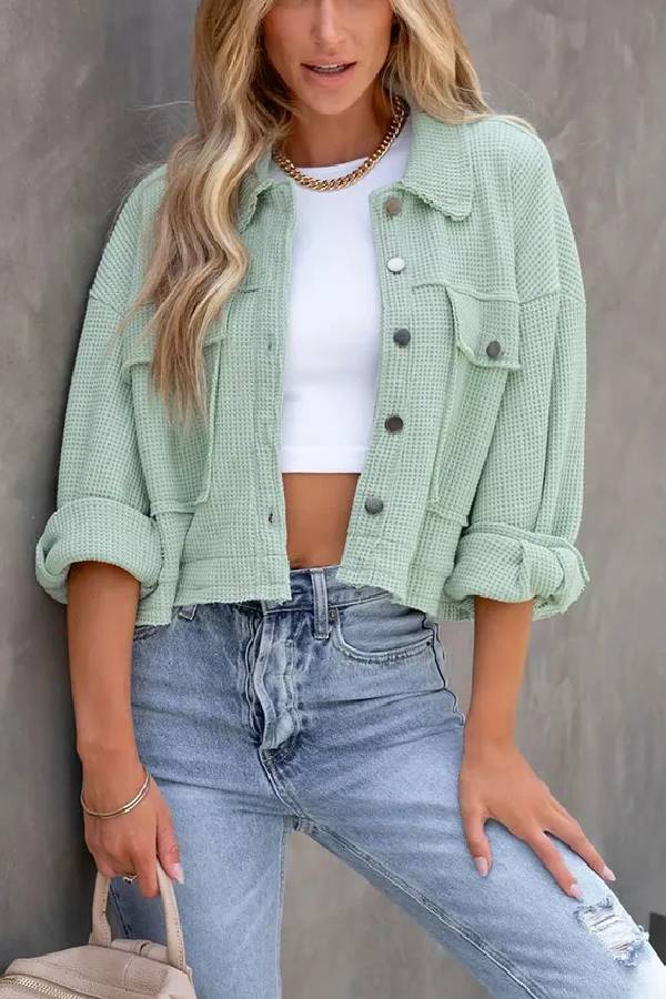 Women's Waffle Cardigan Short Top Jacket