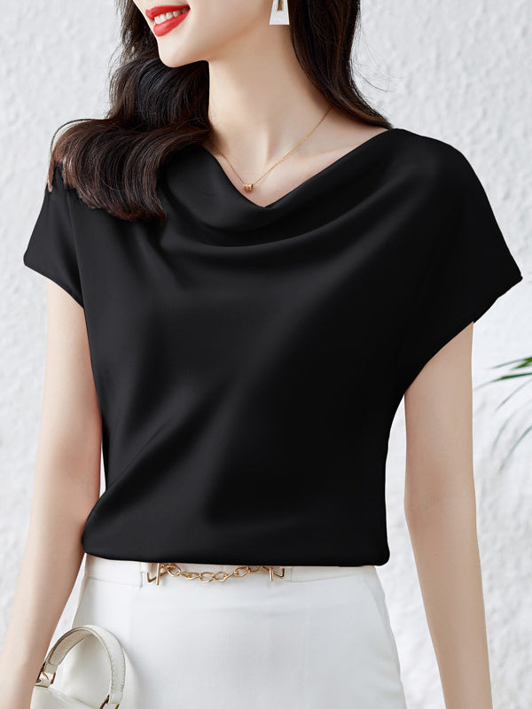 Loose Short Sleeves Solid Color One-Shoulder T-Shirts Tops