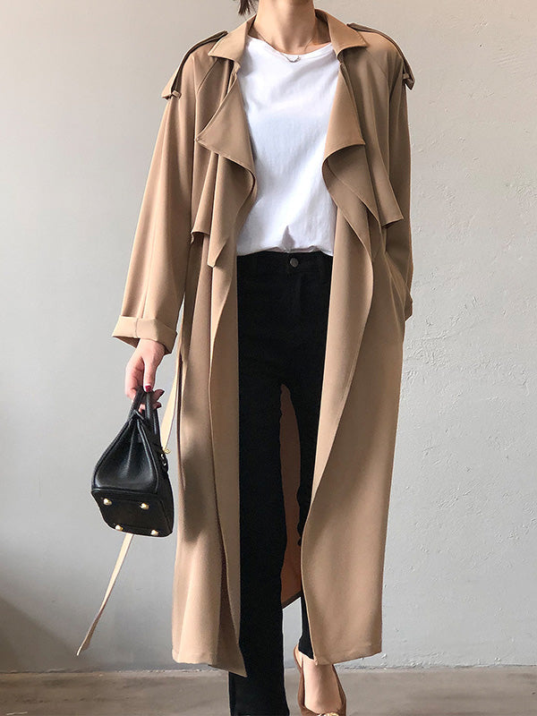 Khaki&Black Vintage Notched Collar Thin Trench Coat