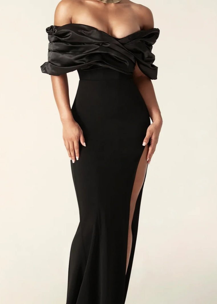 Luxe Off-Shoulder Satin Evening Gown