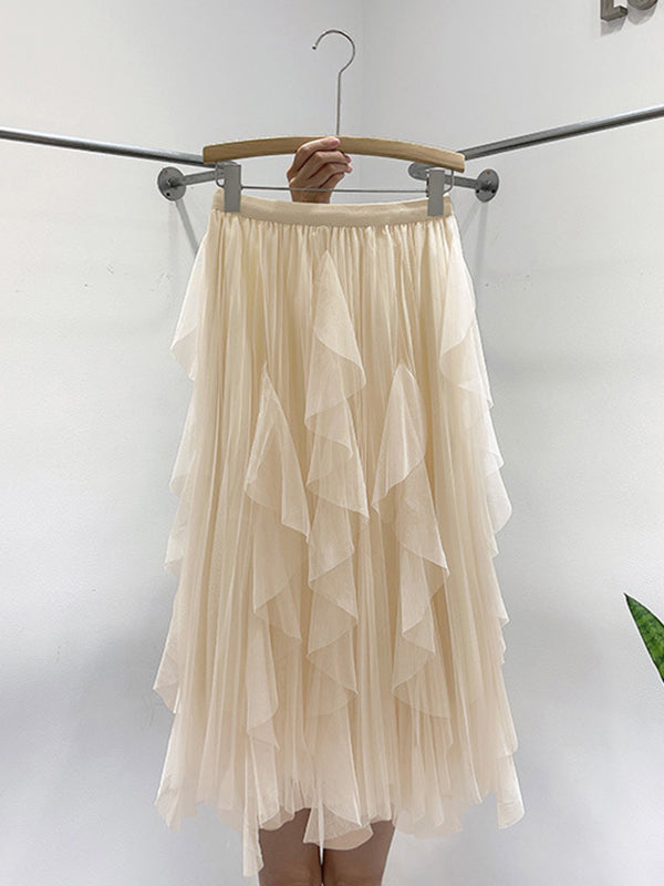 Original Stylish Mesh Split-Joint Pleated Elasticity Skirt