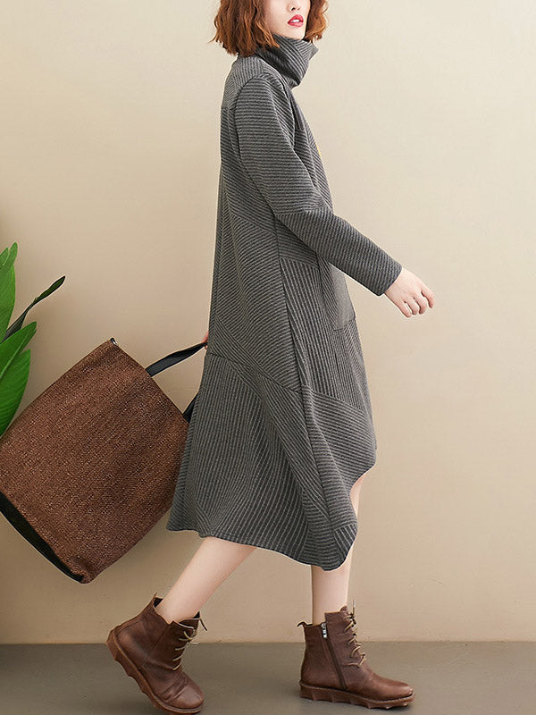 Original Solid High-Neck Irregularity Dress