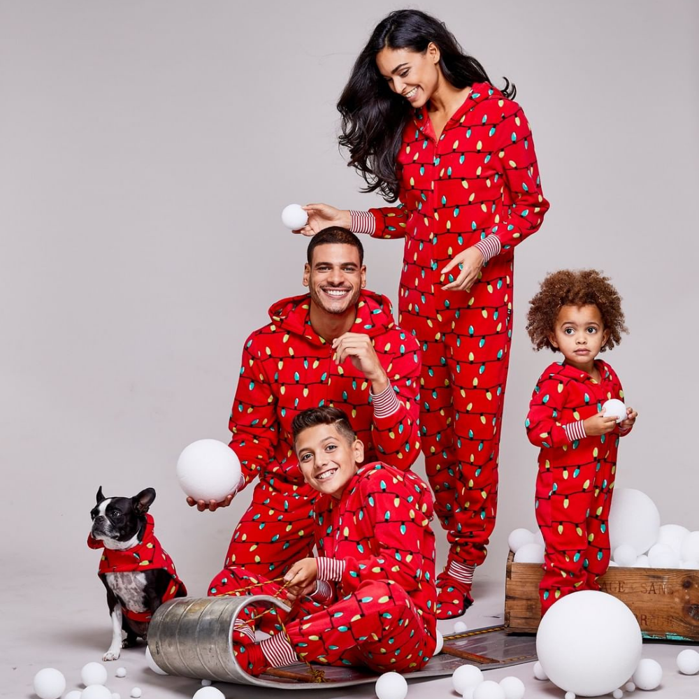 Red Christmas Bulb Hooded Home Matching Pajamas Set