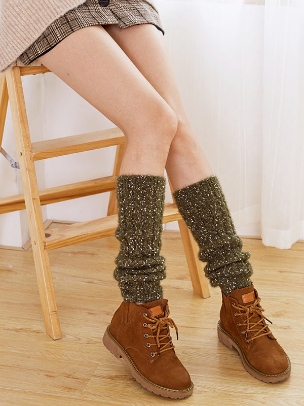 Wool Knitted Dot Twist Leg Warmers Accessories