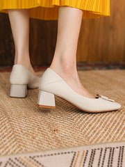 Elegant Square Buckle Chunky Square Mid Heel Shoes