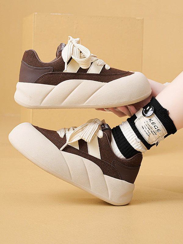 Lace-Up Round-Toe Split-Joint Flat Shoes