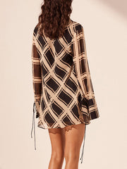 Exquisite Irregular Geometric Plaid Print Long-Sleeved Loose Shirt