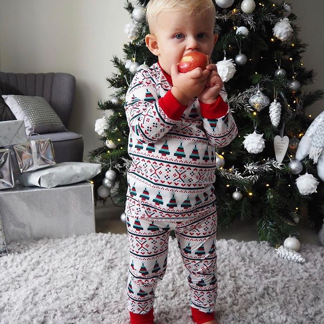 Christmas Round Collar Printed Parent-Child Suit