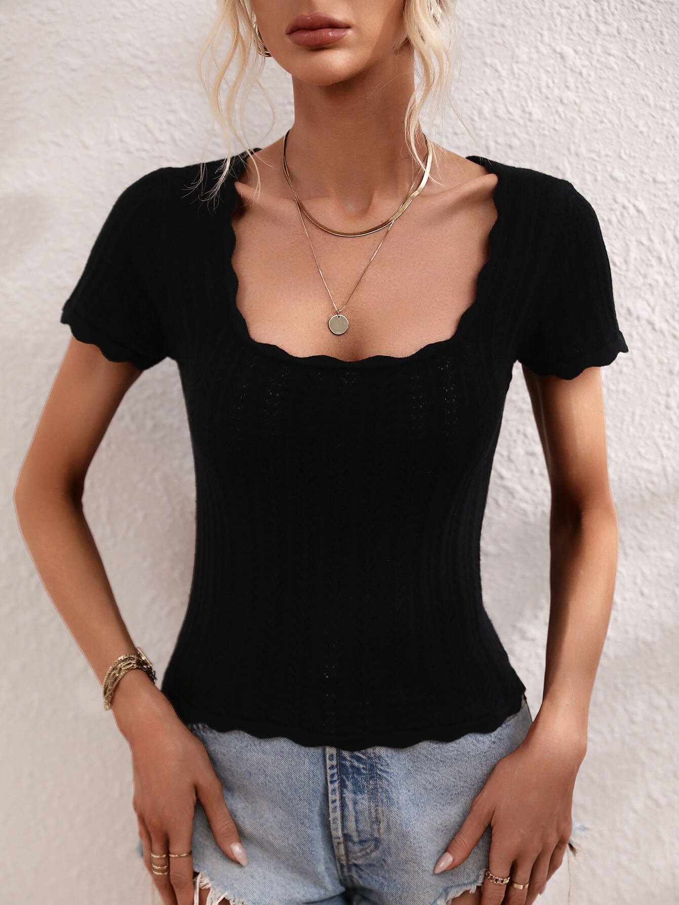 TALIA SHORT SLEEVE KNIT TOP - BLACK