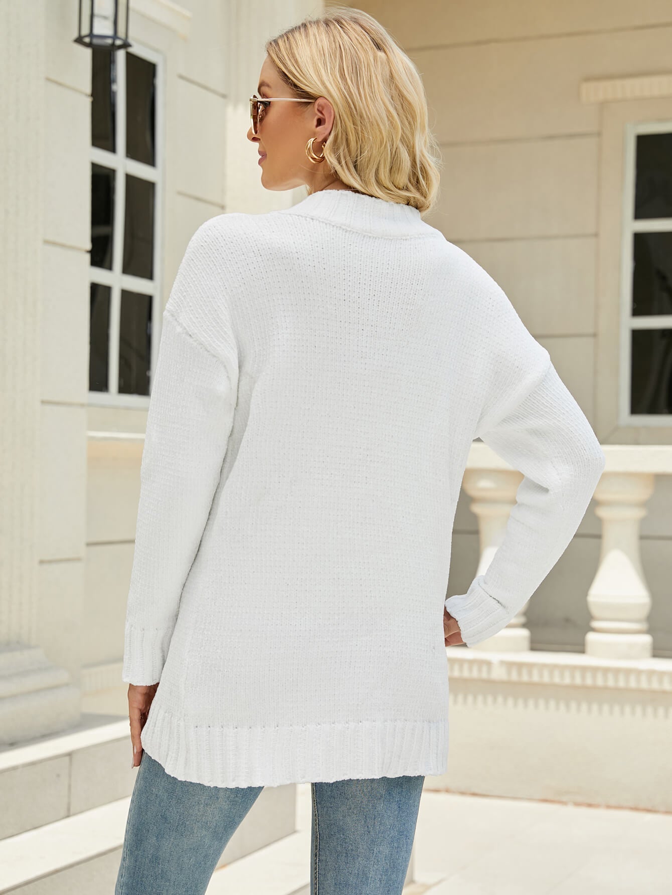 GLAM CHENILLE PULLOVER SWEATER - WHITE