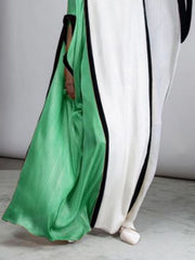 Batwing Sleeves Half Sleeves Contrast Color Split-Joint Round-Neck Maxi Dresses