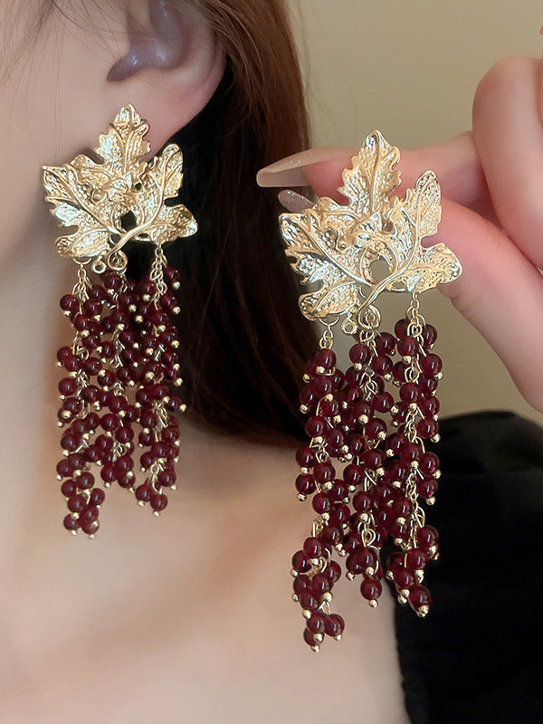 Geometric Leaves Shape Tasseled Drop Earrings