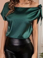 Loose Sleeveless Bowknot Solid Color One-shoulder T-Shirts Tops